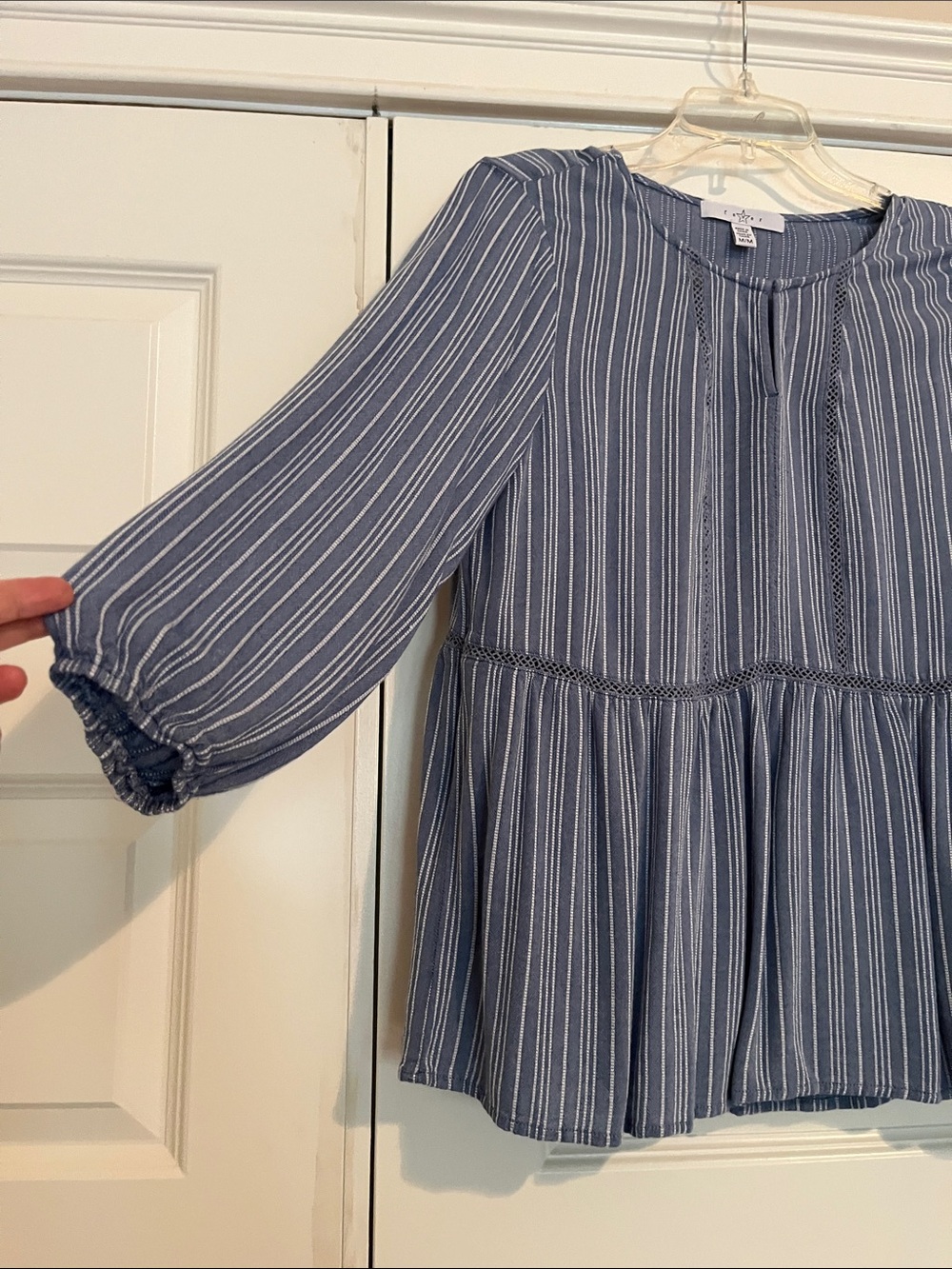 Fever Blue and White Vertical‎ Stripe Peplum Top